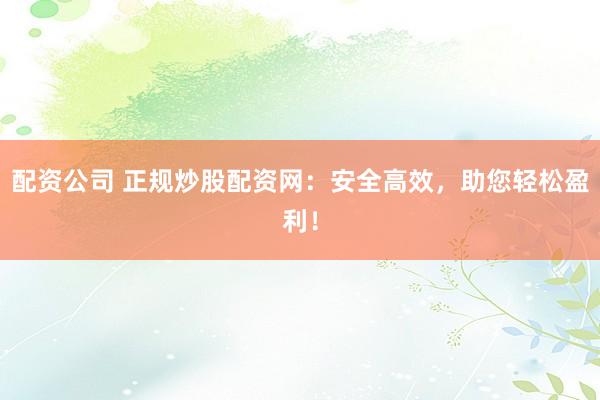 配资公司 正规炒股配资网：安全高效，助您轻松盈利！