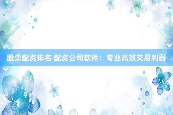 股票配资排名 配资公司软件：专业高效交易利器